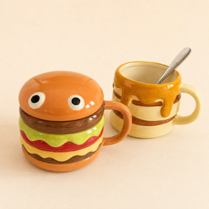 Burger-Shaped Ceramic Mug – 300ml with Lid