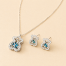 Bear Necklace & Earrings Set – Stainless Steel with Blue Zircon