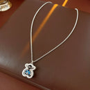Bear Necklace & Earrings Set – Stainless Steel with Blue Zircon