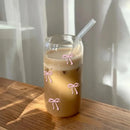 500ml Glass Tumbler with Lid & Straw – Charming Bow Design