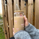 500ml Glass Tumbler with Lid & Straw – Charming Bow Design