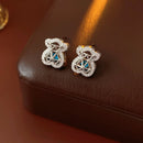 Bear Necklace & Earrings Set – Stainless Steel with Blue Zircon