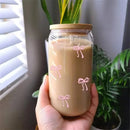 500ml Glass Tumbler with Lid & Straw – Charming Bow Design