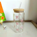 500ml Glass Tumbler with Lid & Straw – Charming Bow Design